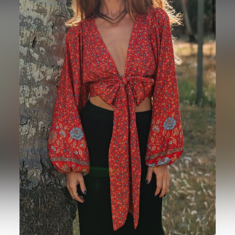 WICKED AF freya retro v neck bell sleeve blouse